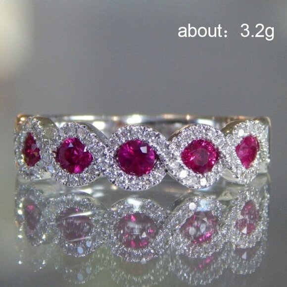 🍁 Hot Shiny Weave Wave Rose Red Trendy Silver Ring for Women, VIP101 - Picture 2 of 2